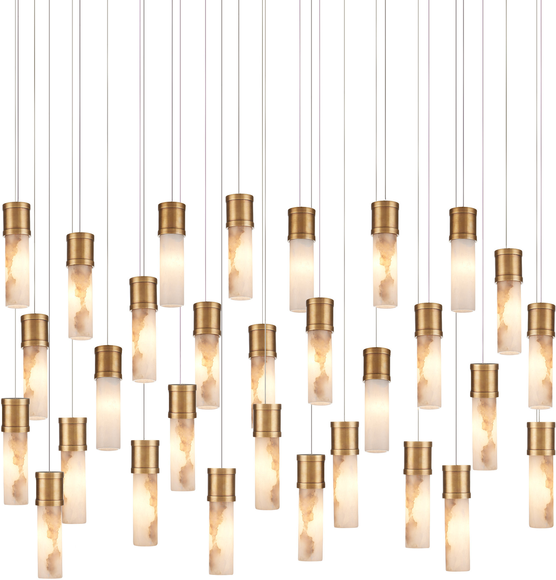 Photos - Chandelier / Lamp Wide Currey and Company 9000-1384 Cannula 30 Light 54"  Linear Pendant Vintage Brass / White / Silver Indoor Lighting Pendant 