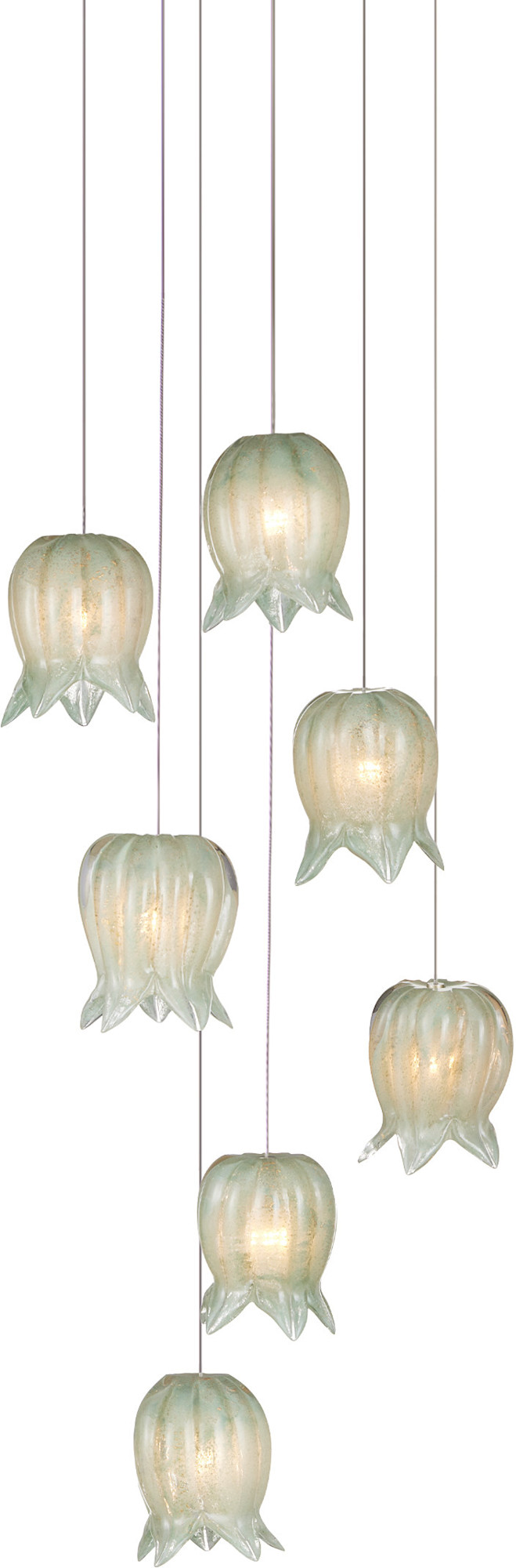 Photos - Chandelier / Lamp Wide Currey and Company 9000-1397 Polpo 7 Light 13"  Multi Light Pendant Green / Silver Indoor Lighting Pendants 