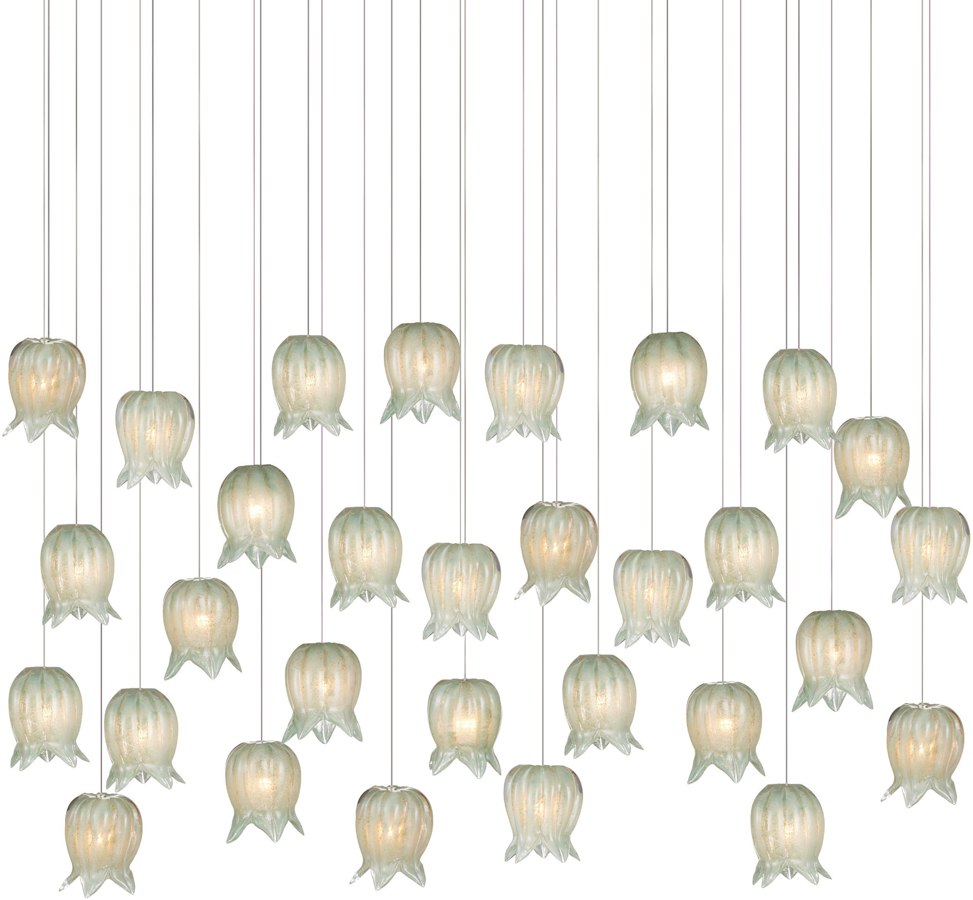 Photos - Chandelier / Lamp Wide Currey and Company 9000-1400 Polpo 30 Light 54"  Linear Pendant Green / Silver Indoor Lighting Pendants 