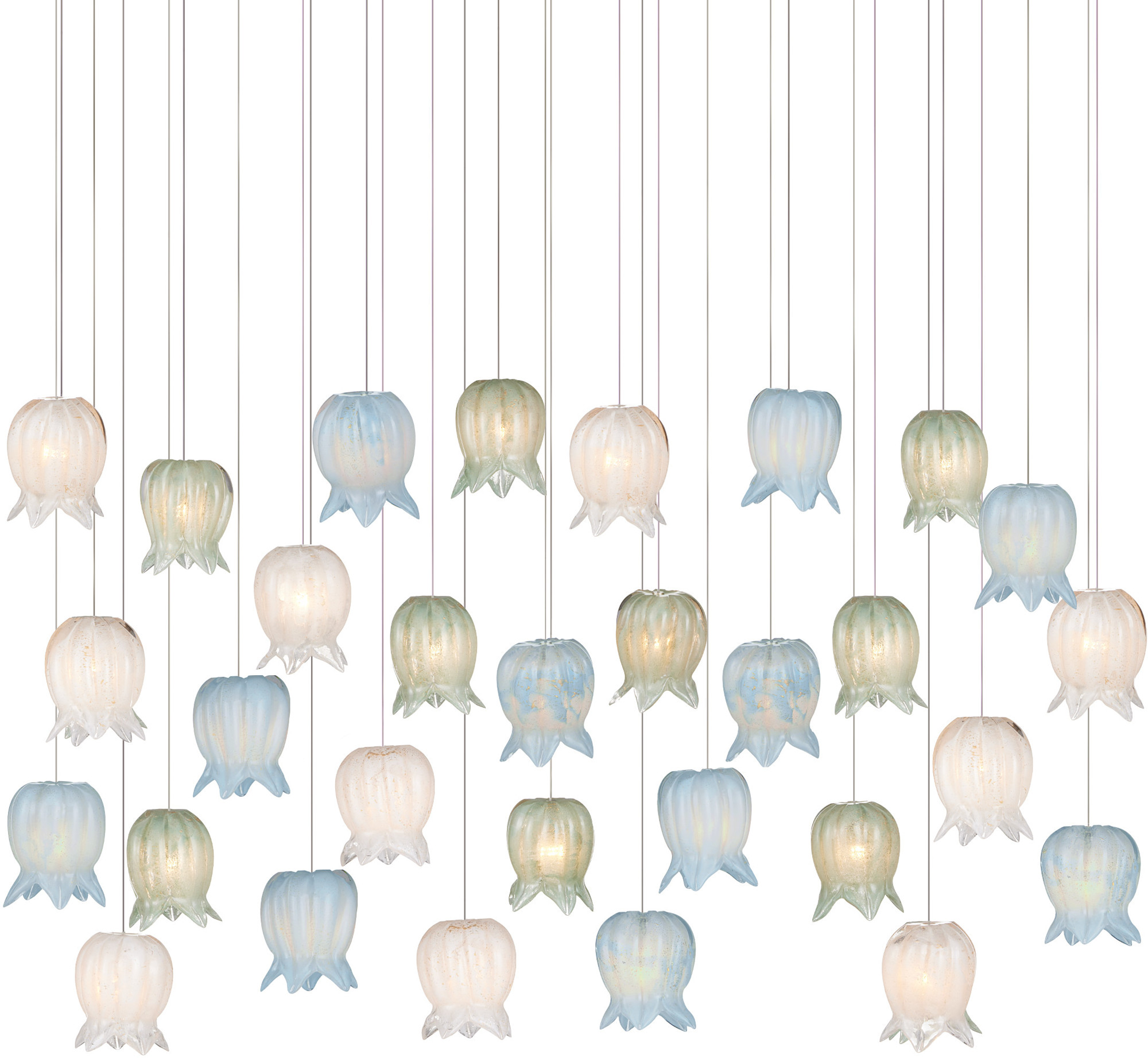 Photos - Chandelier / Lamp Wide Currey and Company 9000-1423 Polpo 30 Light 54" Linear Pendant Blue / Green / White / Silver Indoor Lighting Pendants