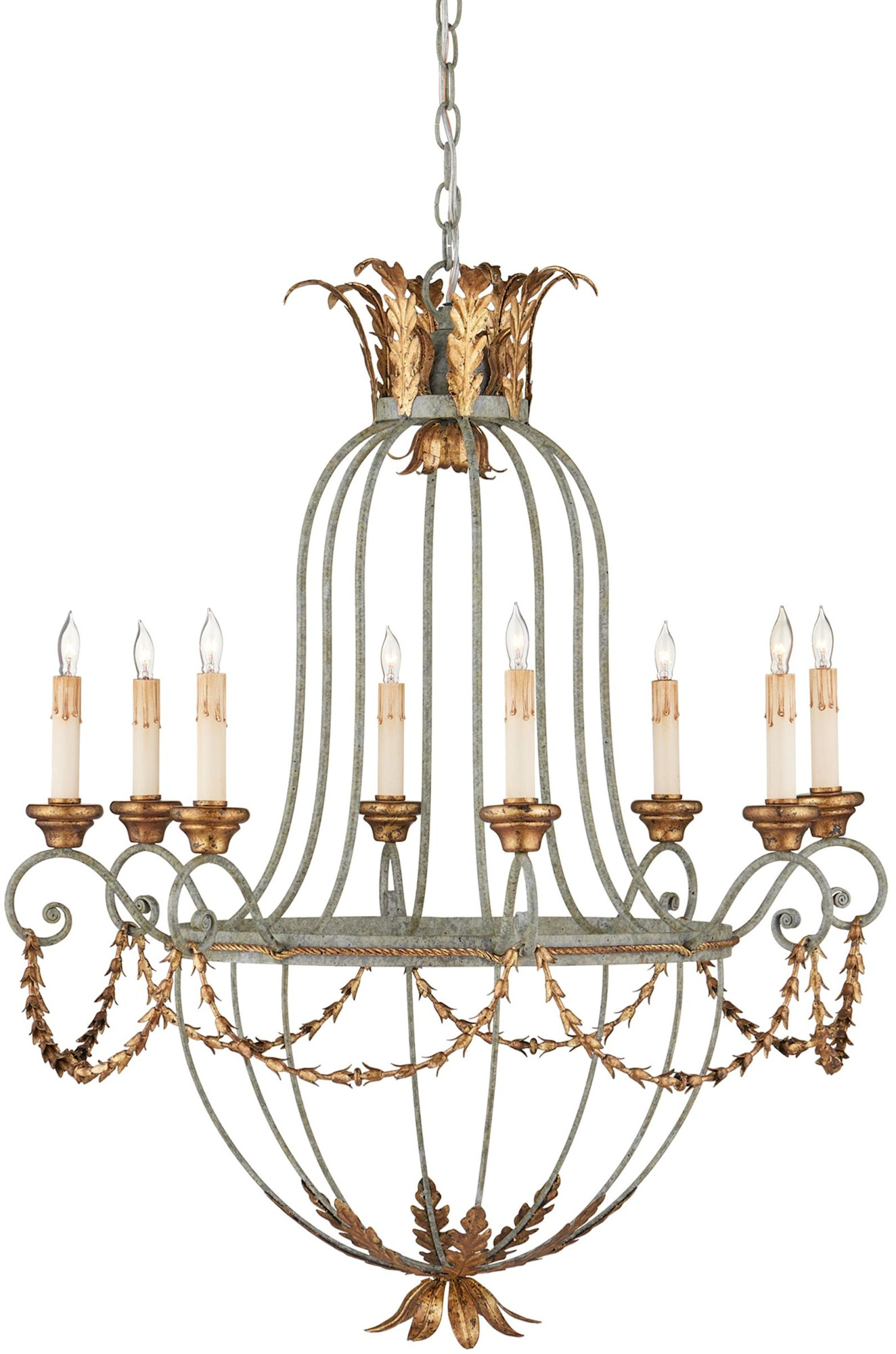 Photos - Chandelier / Lamp Elegance Currey and Company 9948  29" 8 Light Single Tier Chandelier with Customizable Shades Etruscan/ Gold Leaf Indoor Ligh 