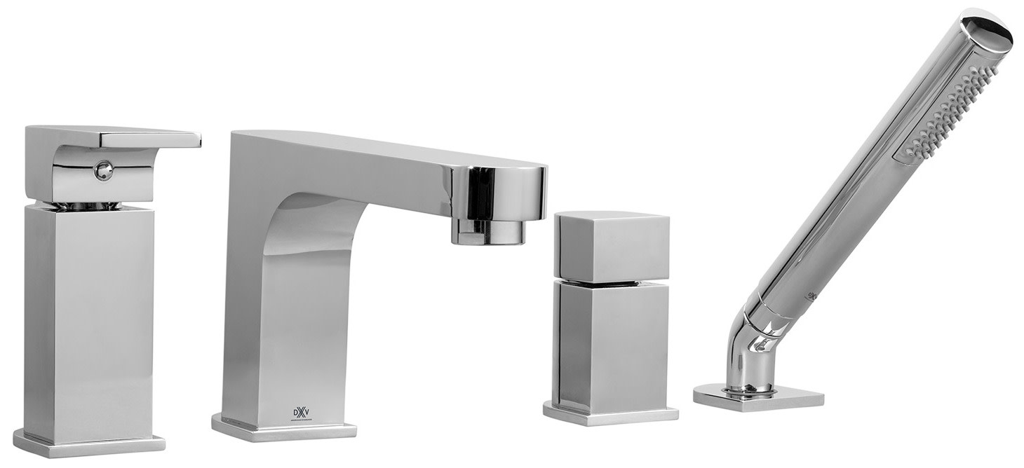 Photos - Tap DXV D3510990C Equility Deck Mounted Roman Tub Filler - Includes Hand Shower Polished Chrome Faucet Roman Tub Single Handle D