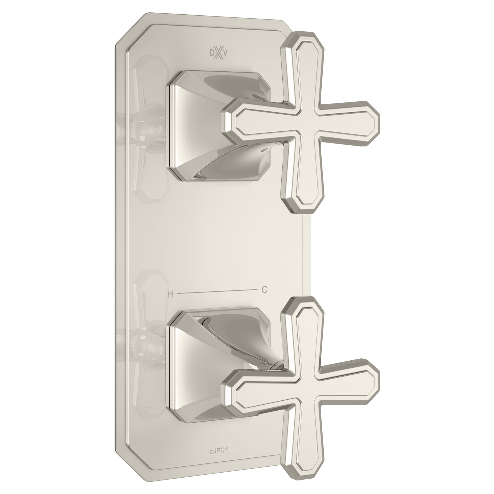 Photos - Shower System DXV D35170528 Belshire Two-Handle Thermostatic Valve Trim with Cross Handles Platinum Nickel Showers Valve Trim Only Thermos 