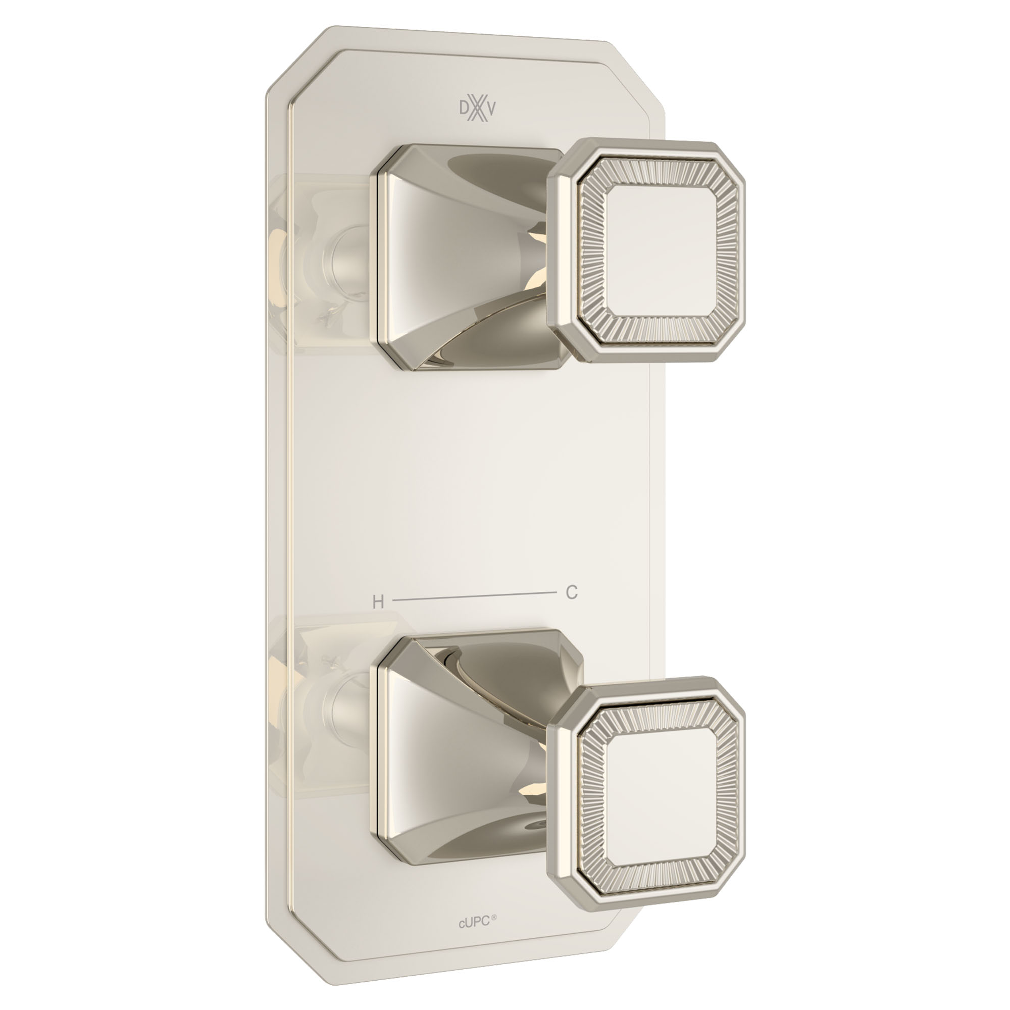 Photos - Shower System DXV D35170529 Belshire Two-Handle Thermostatic Valve Trim with Cushion Handles Platinum Nickel Showers Valve Trim Only Therm 