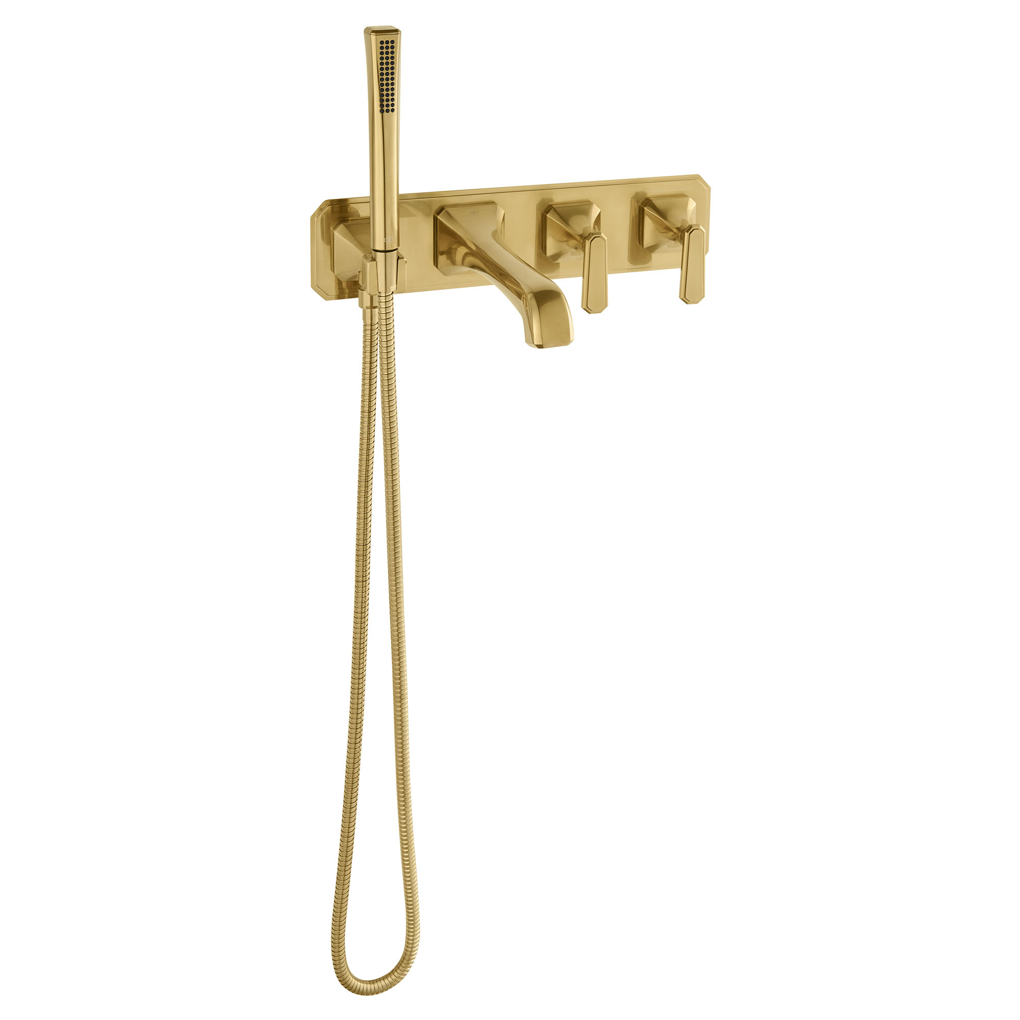 Photos - Tap DXV D35170980 Belshire Wall-Mount Tub Filler With Lever Handles Satin Brass Faucet Tub Filler Double Handle D35170980.427 