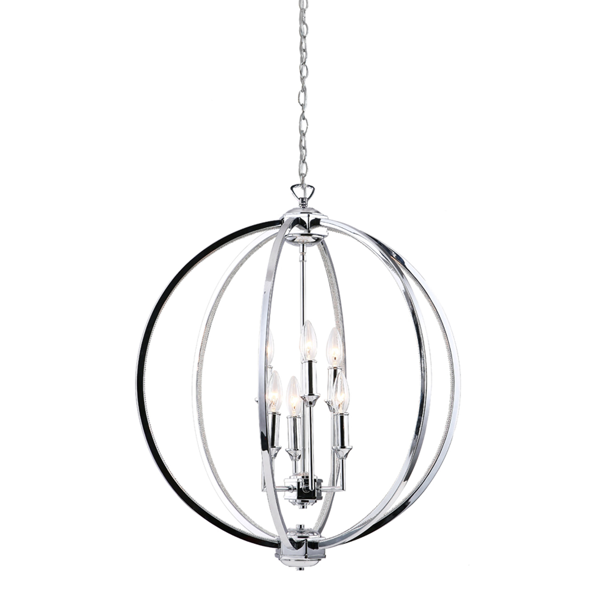 Photos - Chandelier / Lamp Wide Dainolite KAR-246C Karland 6 Light 24"  Single Tier Globe Chandelier Polished Chrome Indoor Lighting Chandeliers KAR-246 