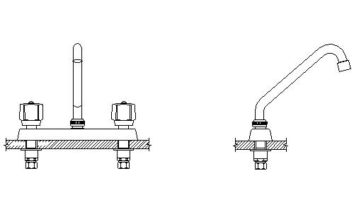 Delta 26C3231 Double Handle 1.5GPM Ceramic Disc Kitchen Faucet with Flute Handles Tubular Swing Spout and Vandal Resistant Aerator from the Commercial