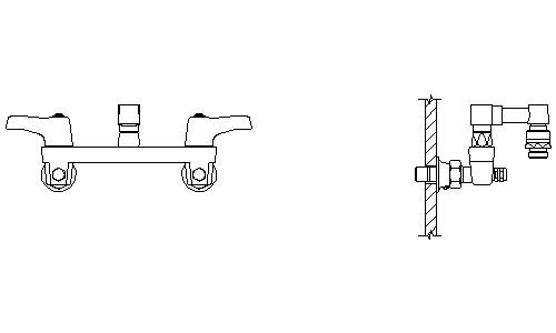 Delta 28C2083 Double Handle Ceramic Disc Wallmount Faucet with Lever Blade Handles Short Spout and Body Mounted Angle Vacuum Breaker Aerator from the