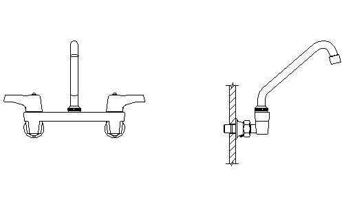Delta 28C4243 Double Handle 1.5GPM Ceramic Disc Wall mount Faucet Less Integral Stops with Lever Blade Handles and 8" Tubular Swing Spout from the