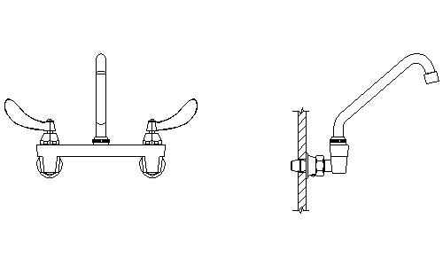 Delta 28C6244 Double Handle 1.5GPM Ceramic Disc Wallmount Faucet with Integral Stops and Blade Handles and 8" Tubular Swing Spout from the Commercial