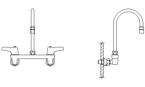 Delta 28C4943-R2 Double Handle 1.5GPM Ceramic Disc Wallmount Faucet Less Integral Stops with Lever Blade Handles and 10-1/2" Gooseneck Spout from the