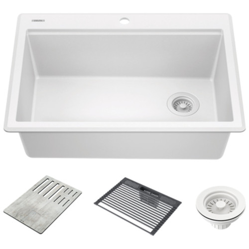 Photos - Kitchen Sink Delta 75A933-30S Everest 30” Workstation  Top Mount Drop-In Granite Composite Single Bowl with WorkFlow Ledge an 