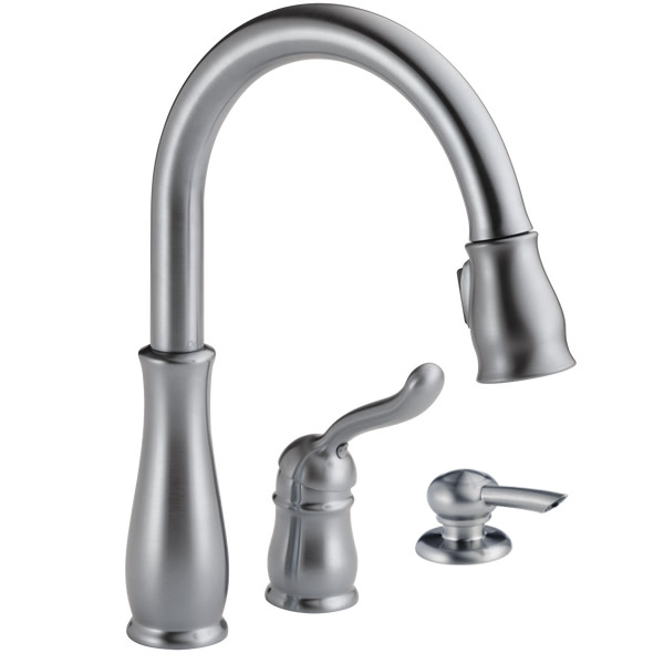Delta 978-DST-SD Leland Pull-Down Kitchen Faucet with Magnetic Docking Spray Head and Soap/Lotion Dispenser - Includes Lifetime Warranty Arctic