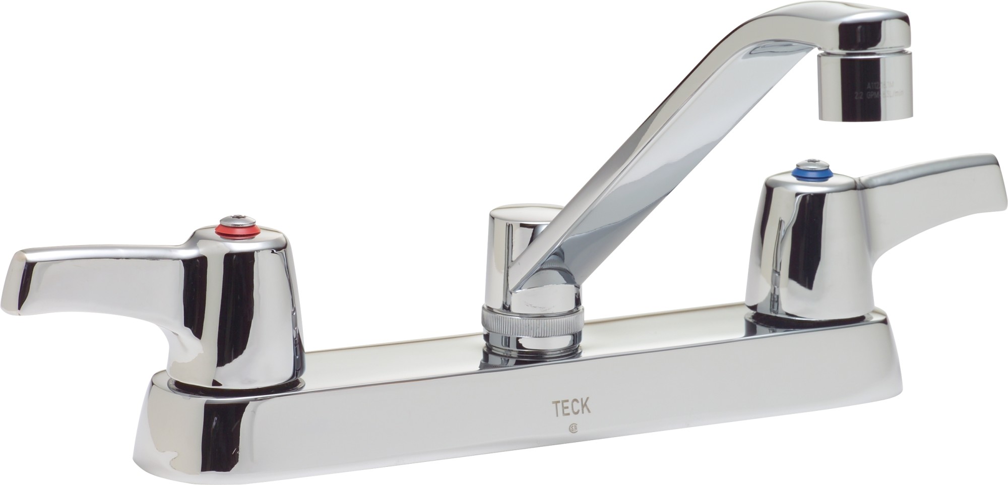 Delta 26C3123 Double Handle 1.5GPM Ceramic Disc Kitchen Faucet with Lever Blade Handles Wallform Swing Spout and Antimicrobial by AgION from the