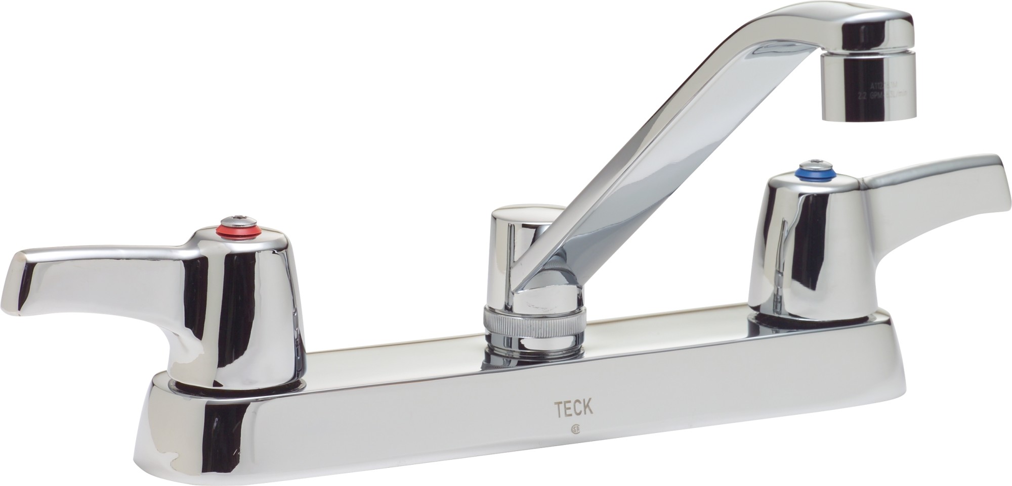 Delta 26C3133 Double Handle 1.5GPM Ceramic Disc Kitchen Faucet with Lever Blade Handles Wallform Swing Spout and Vandal Resistant Aerator from the