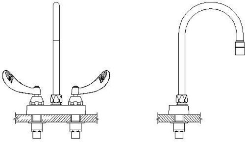 Delta 27C4954-LS-TI Commercial Double Handle 0.5 GPM Centerset Bathroom Faucet with Temperature Indicated Blade Handles and Gooseneck Swing Spout