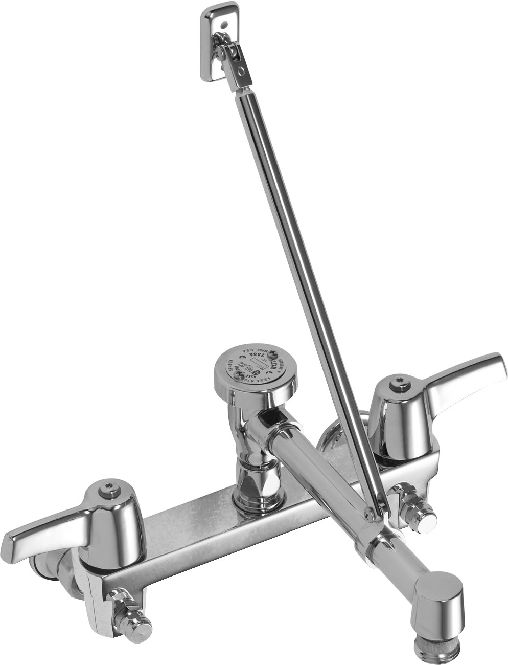 Delta 28C8183 Double Handle Ceramic Disc Wallmount Faucet with Lever Blade Handles Long Spout with Brace and Body Mounted Angle Vacuum Breaker from