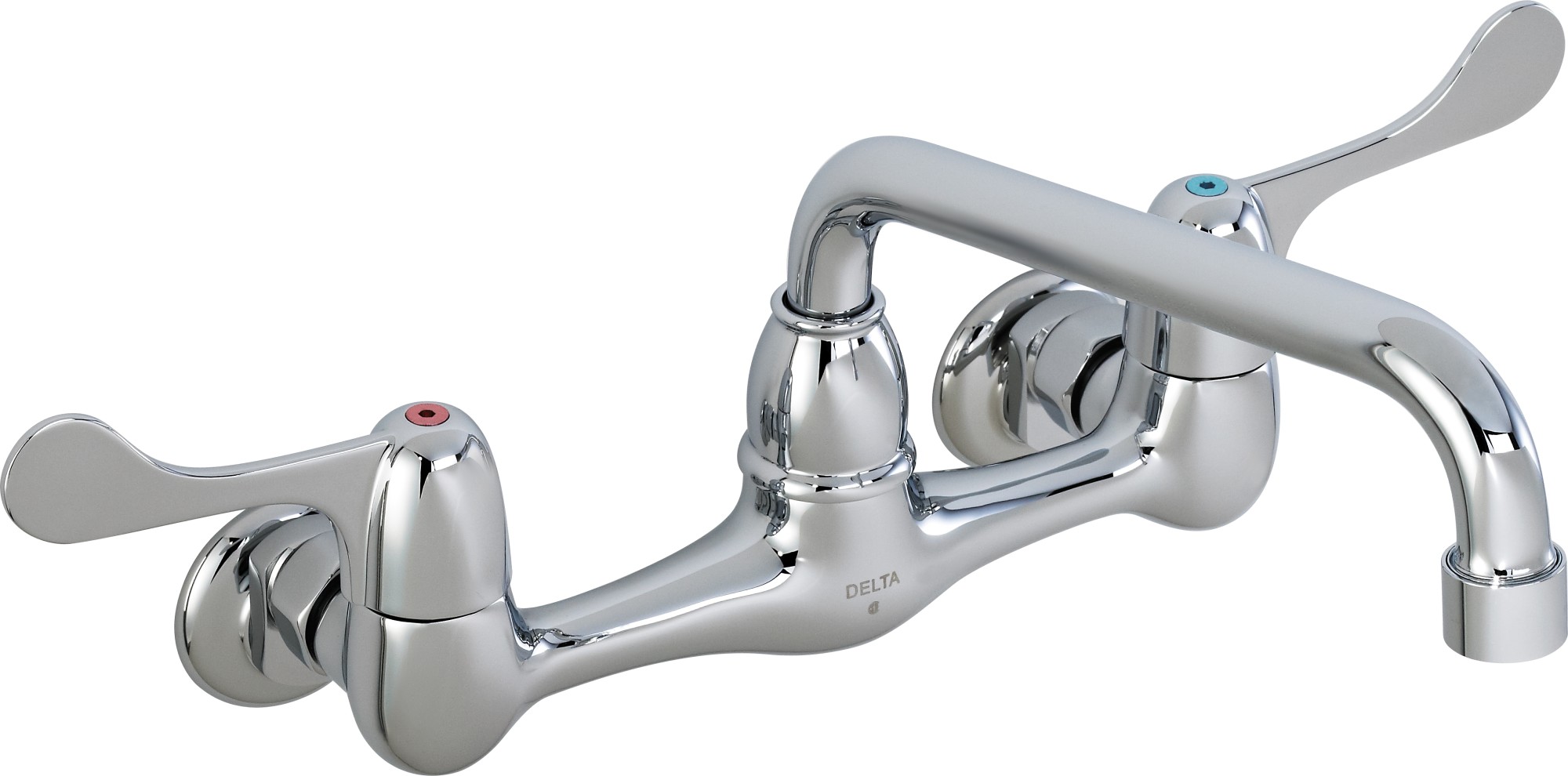 Delta 28P4402LF Commercial Laundry Faucet Double Handle Wall Mount with 4" Blade Handles and Vandal Resistant Flow Control Aerator Chrome Faucet