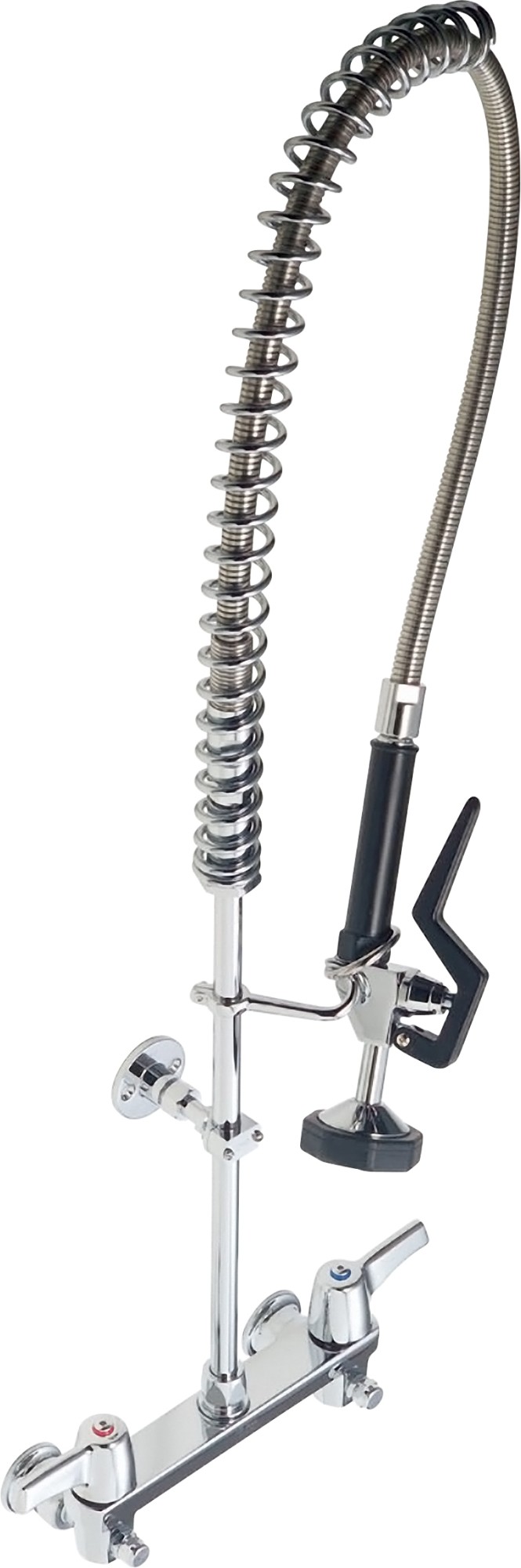 Delta 55C1513 Double Handle Pre-Rinse Kitchen Faucet with Ceramic Valve 8" Center Wallmount Base Lever Blade Handles and Self-Close Spray with