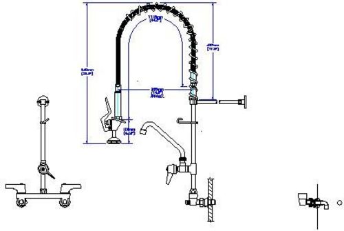 Delta 55C1583 Commercial Double Handle Wall Mounted Pre-Rinse Kitchen Faucet with 1.5 GPM Add-On Single Handle Tubular Swing Spout Faucet Chrome