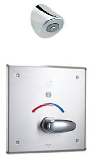 Delta 861T177 Commercial Battery Operated Metering Electronic Shower System with 10" Control Box Pressure Balanced Valve and Single Function Shower