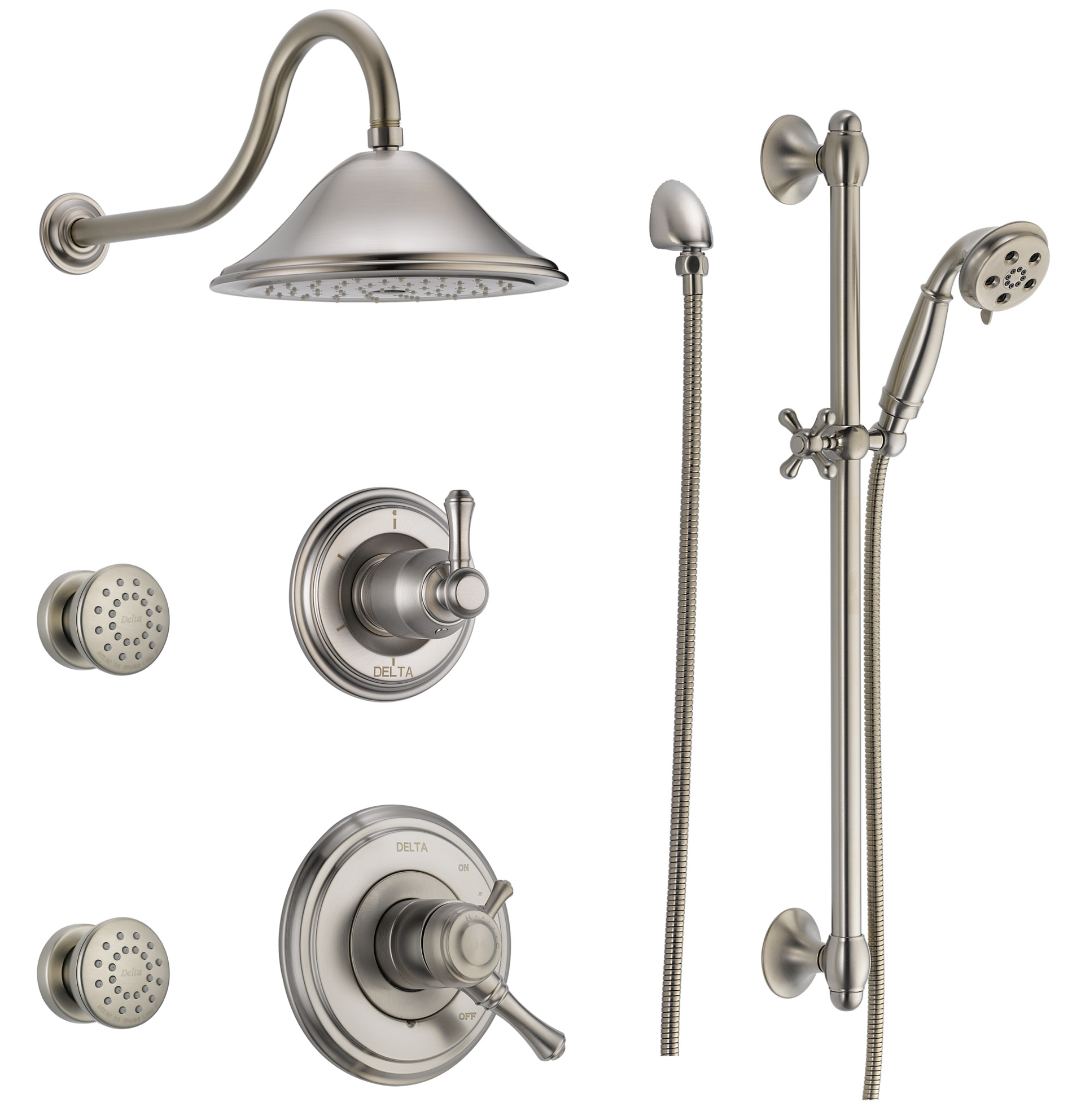 Delta DSS-Cassidy-1703 Monitor 17 Series Dual Function Pressure Balanced Shower System with Integrated Volume Control Shower Head 2 Body Sprays and