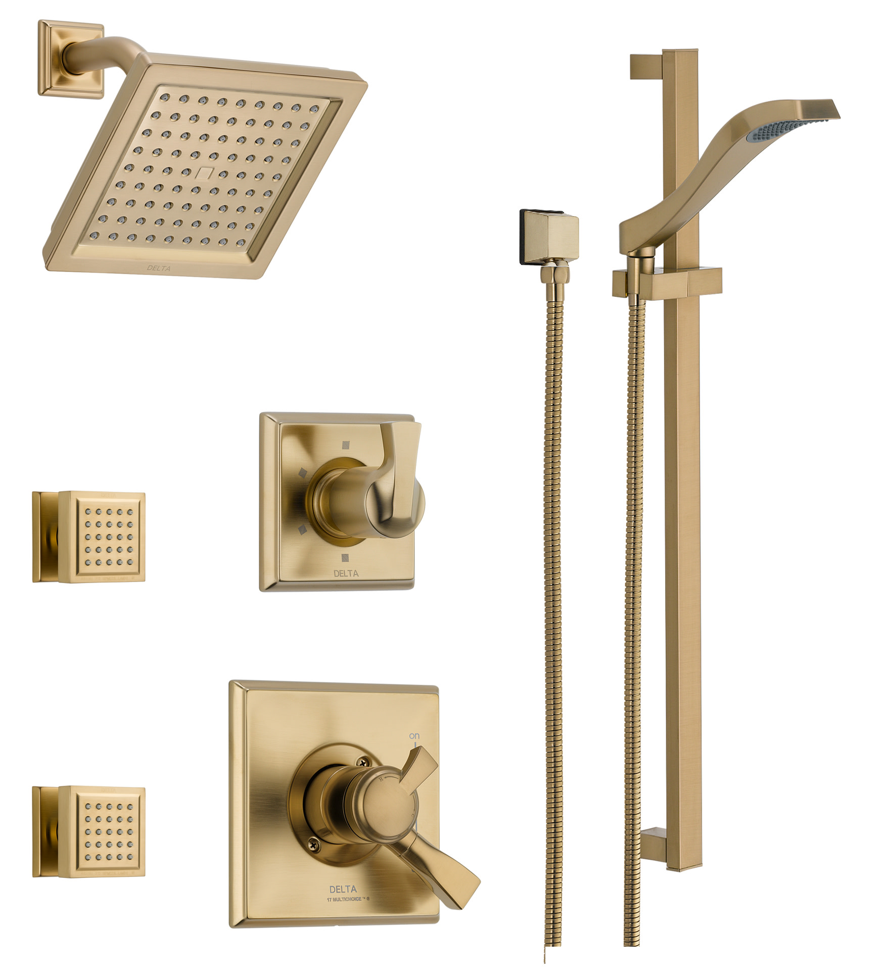 Delta DSS-Dryden-1703 Monitor 17 Series Dual Function Pressure Balanced Shower System with Integrated Volume Control Shower Head 2 Body Sprays and