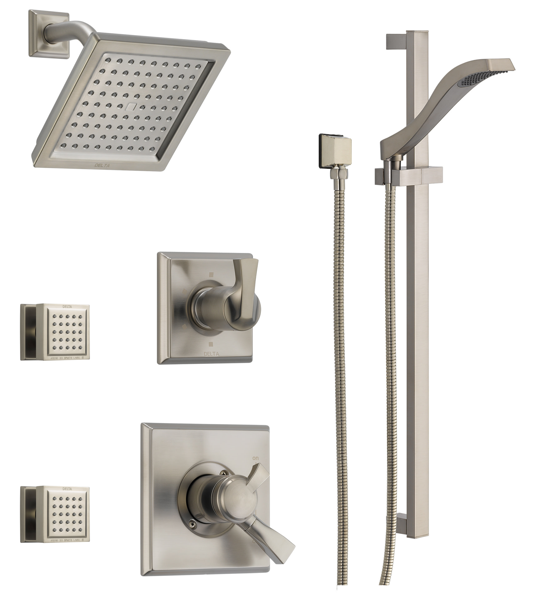 Delta DSS-Dryden-1703 Monitor 17 Series Dual Function Pressure Balanced Shower System with Integrated Volume Control Shower Head 2 Body Sprays and