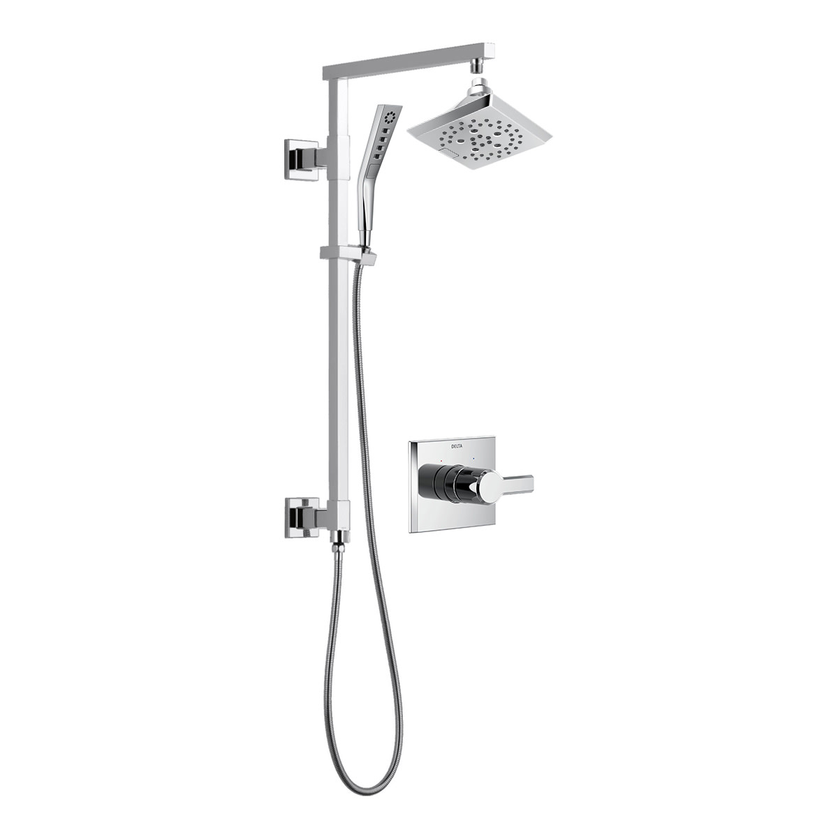 Delta DSS-Emerge-26A-1405 Pivotal Pressure Balanced Shower System with Shower Head Hand Shower Slide Bar Hose and Valve Trim Chrome Showers Shower