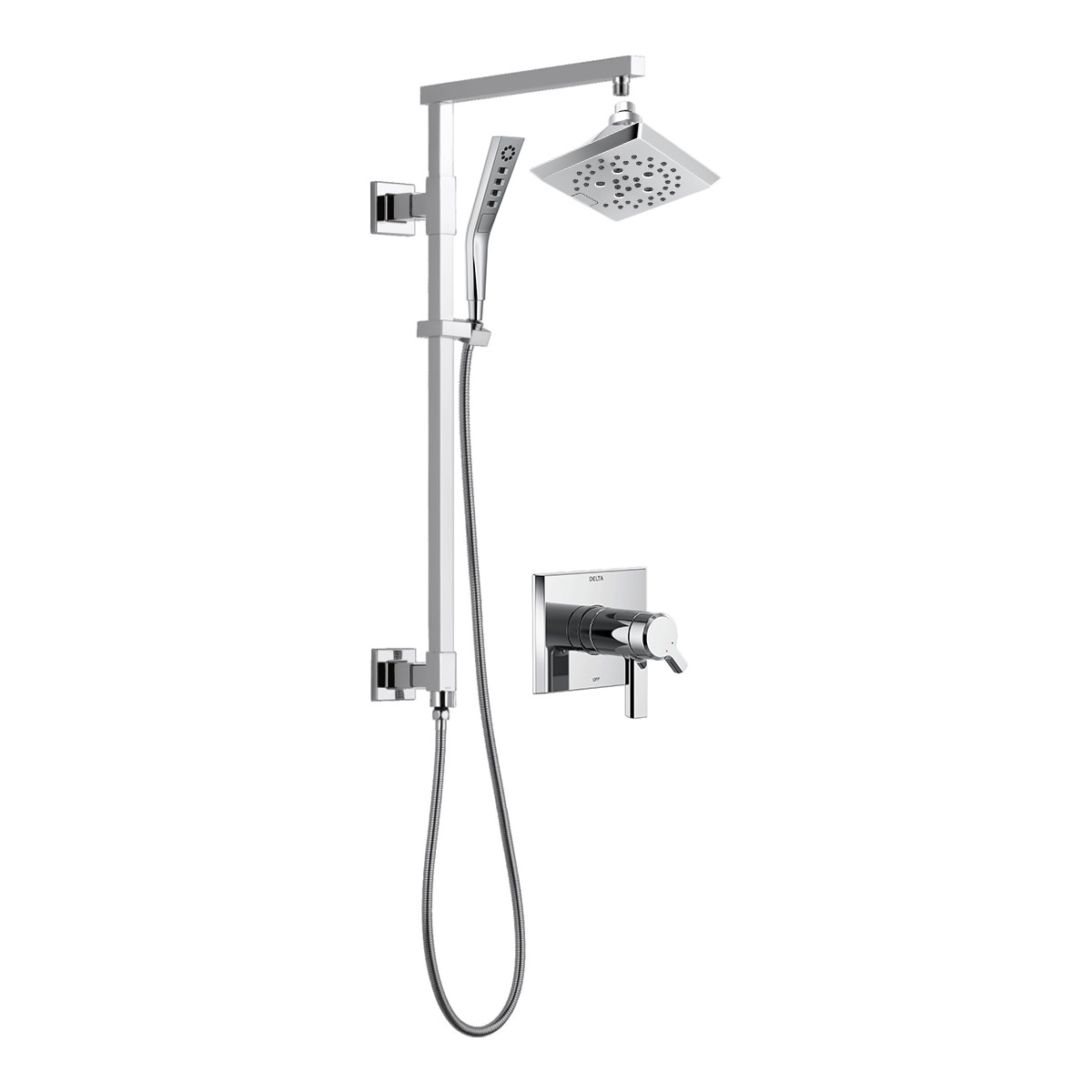 Delta DSS-Emerge-26A-17T05 Pivotal Thermostatic Shower System with Shower Head Hand Shower Slide Bar Hose and Valve Trim Chrome Showers Shower