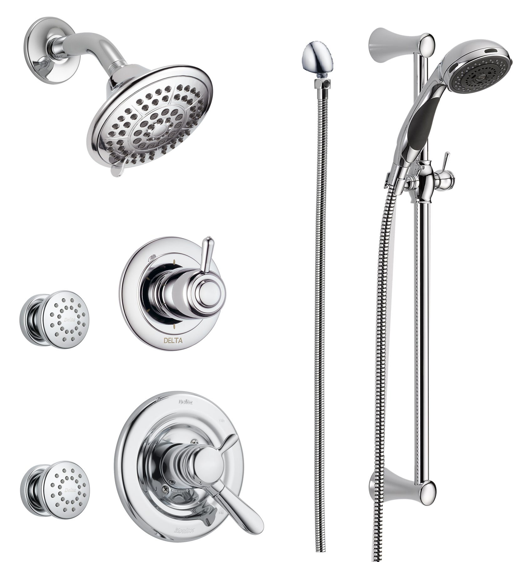 Delta DSS-Lahara-1703 Monitor 17 Series Dual Function Pressure Balanced Shower System with Integrated Volume Control Shower Head 2 Body Sprays and
