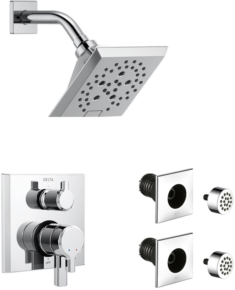 Delta DSS-Pivotal-1706 Pivotal Pressure Balanced Shower System with Shower Head Shower Arm Bodysprays Valve Trim and MultiChoice Rough-In Chrome