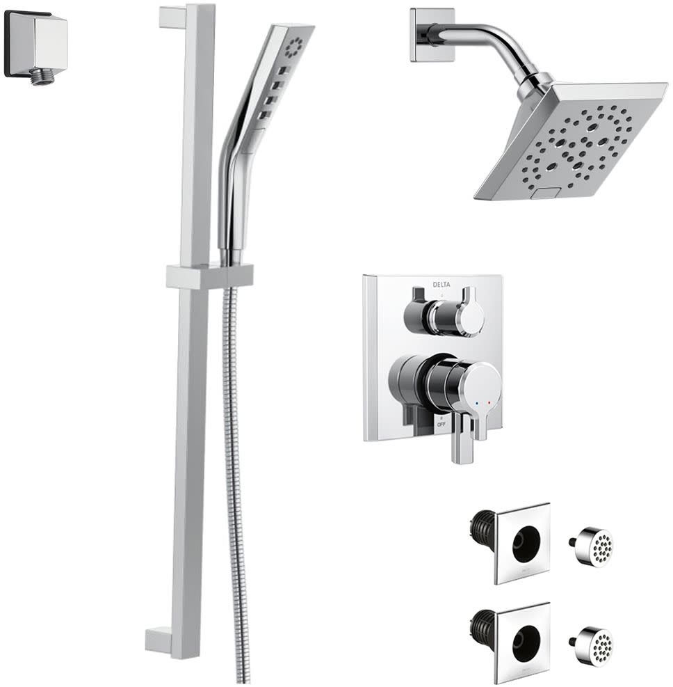 Delta DSS-Pivotal-1707 Pivotal Pressure Balanced Shower System with Shower Head Shower Arm Hand Shower Slide Bar Bodysprays Hose Valve Trim and