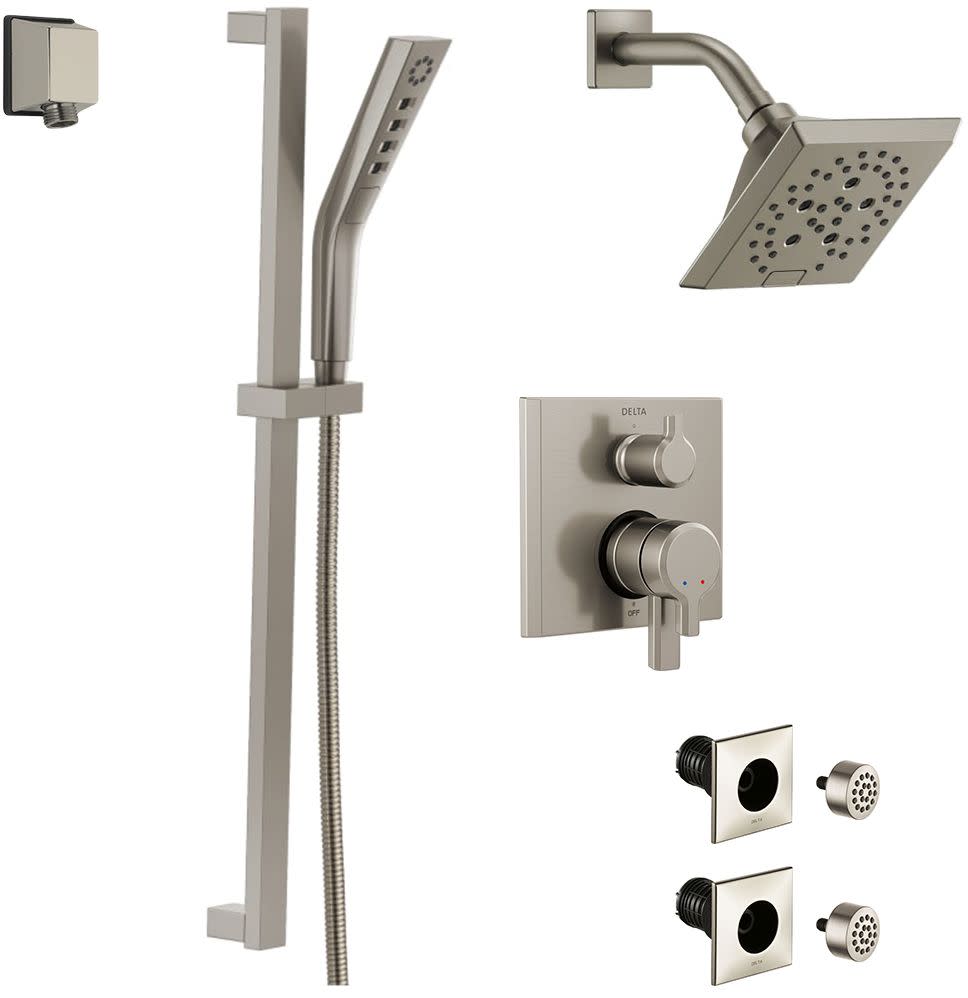 Delta DSS-Pivotal-1707 Pivotal Pressure Balanced Shower System with Shower Head Shower Arm Hand Shower Slide Bar Bodysprays Hose Valve Trim and