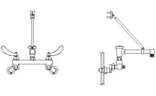 Delta 28C2384 Double Handle Ceramic Disc Wallmount Faucet with Blade Handles Long Spout with Brace and Body Mounted Angle Vacuum Breaker from the