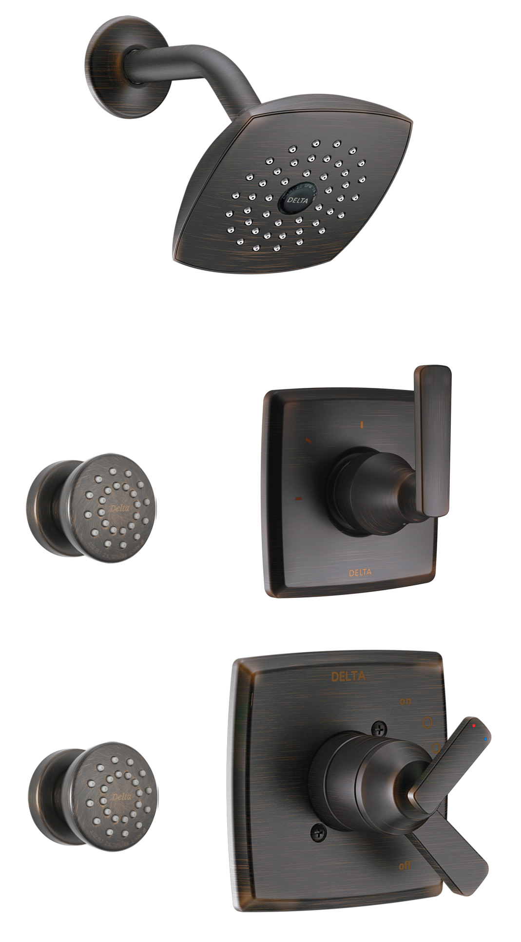 Delta DSS-Ashlyn-1702 Monitor 17 Series Dual Function Pressure Balanced Shower System with Integrated Volume Control Shower Head and 2 Body Sprays