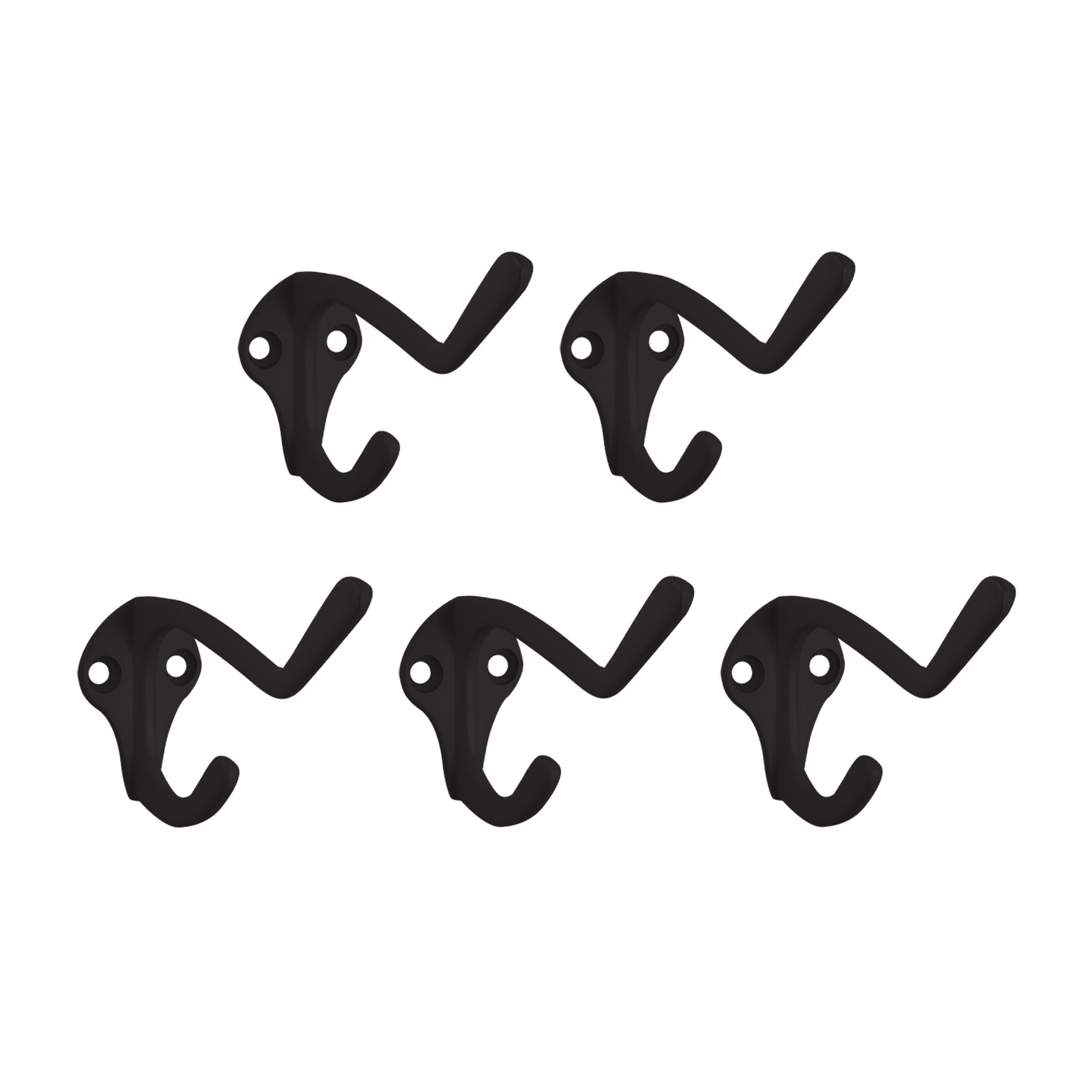 Design House 188136 1-1/16 Inch Wide Double Coat and Hat Hook - Pack of 5 Matte Black Hooks Coat and Hat Hooks