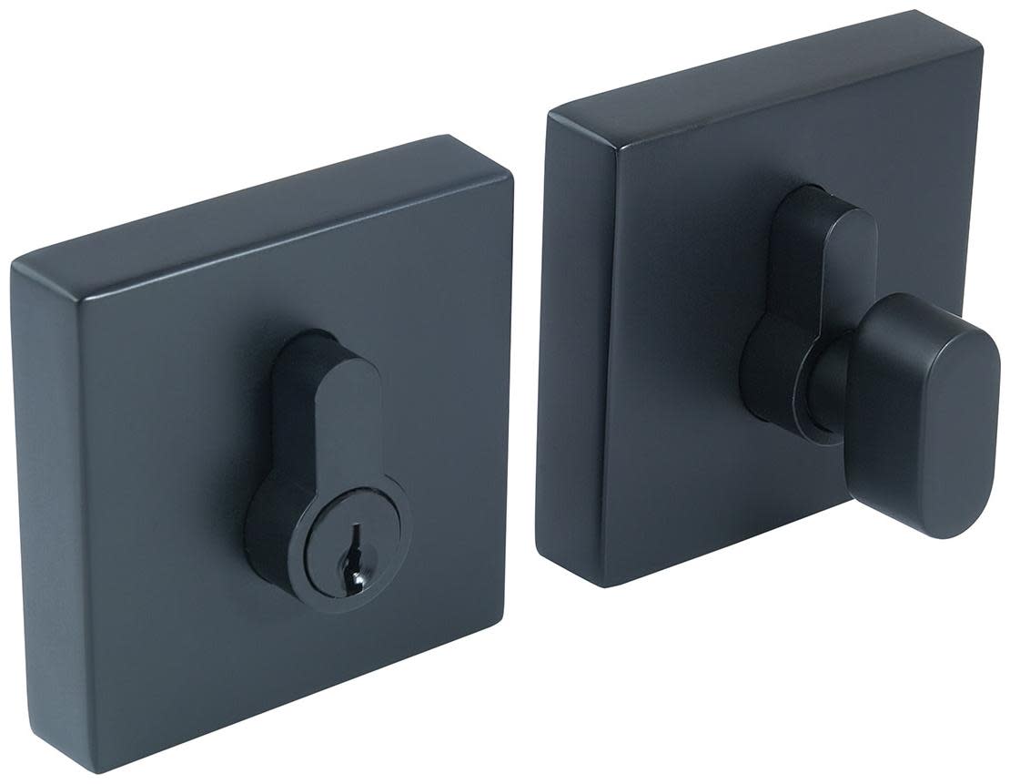 Photos - Door Lock Design House 595702 Emblem Single Cylinder Keyed Entry Deadbolt with Square Rose Matte Black Door Hardware Deadbolts Keyed E 