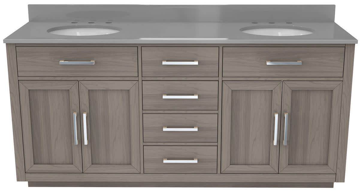 DreamLine VFDX722234RGQ Dexterity 72" Free Standing Double Basin Vanity Set with Cabinet and Quartz Vanity Top Gray Oak Bathroom Storage Vanity Sets