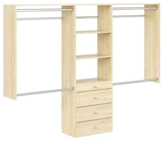 Easy Track OK7272 4 to 8 Foot Wide Premium Closet System Kit with Drawers Honey Blonde Storage and Organization Closet Organizers Closet Systems