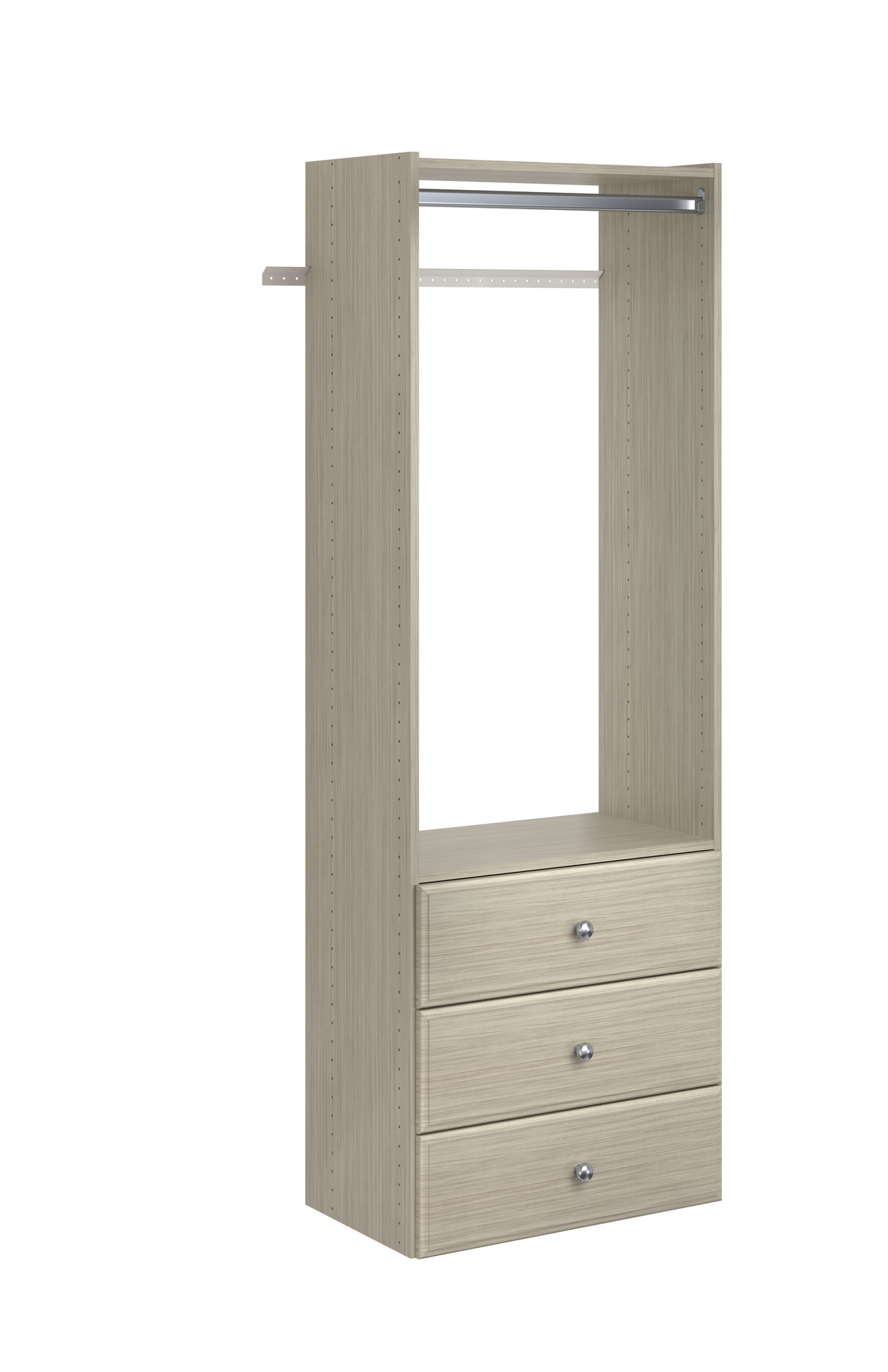 Easy Track PH32 25-1/8 Inch Wide Elite Closet Organizer System with Three Drawers Weathered Grey Storage and Organization Closet Organizers Closet