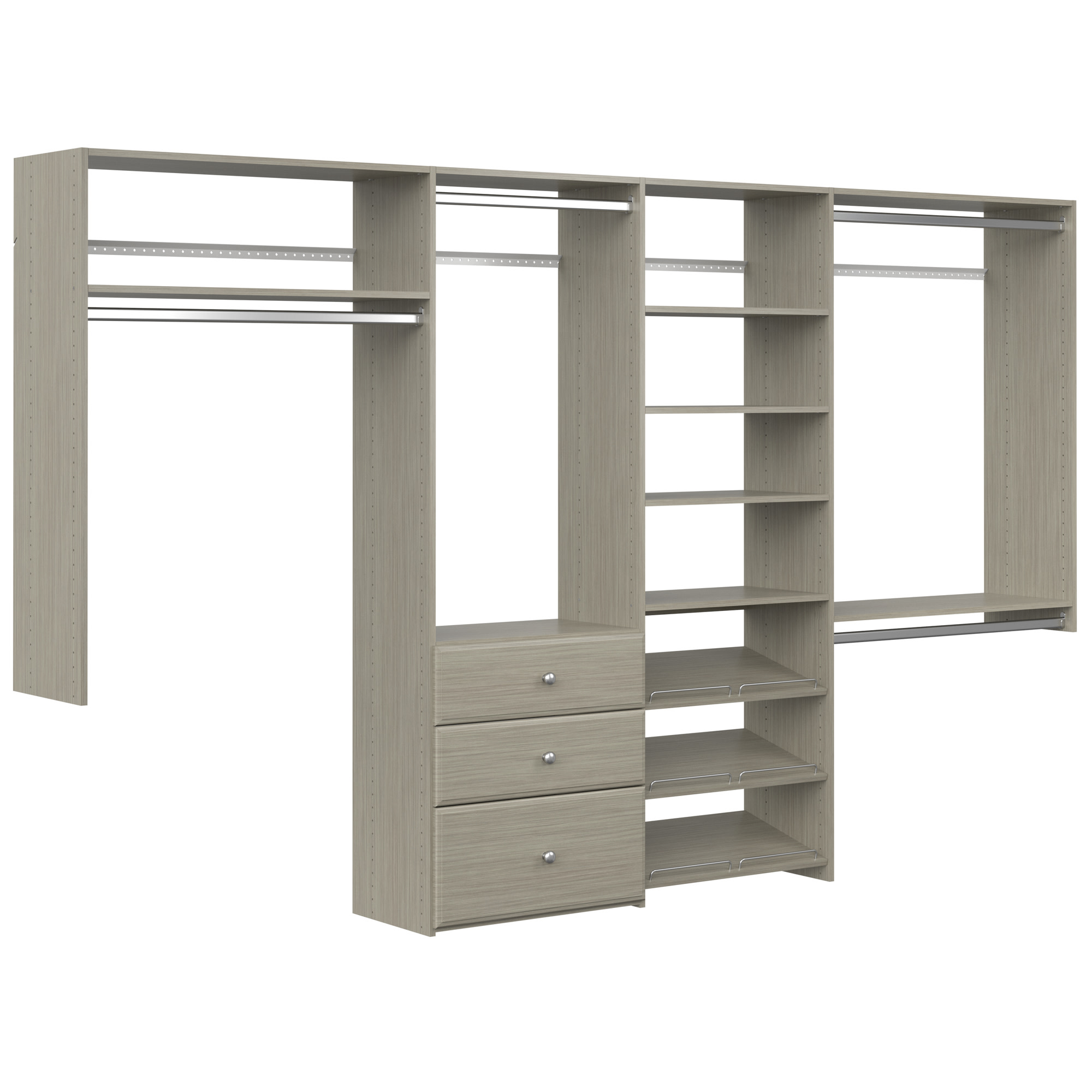 Easy Track PH45 120 Inch Wide Closet Organizer System Weathered Grey Storage and Organization Closet Organizers Closet Systems