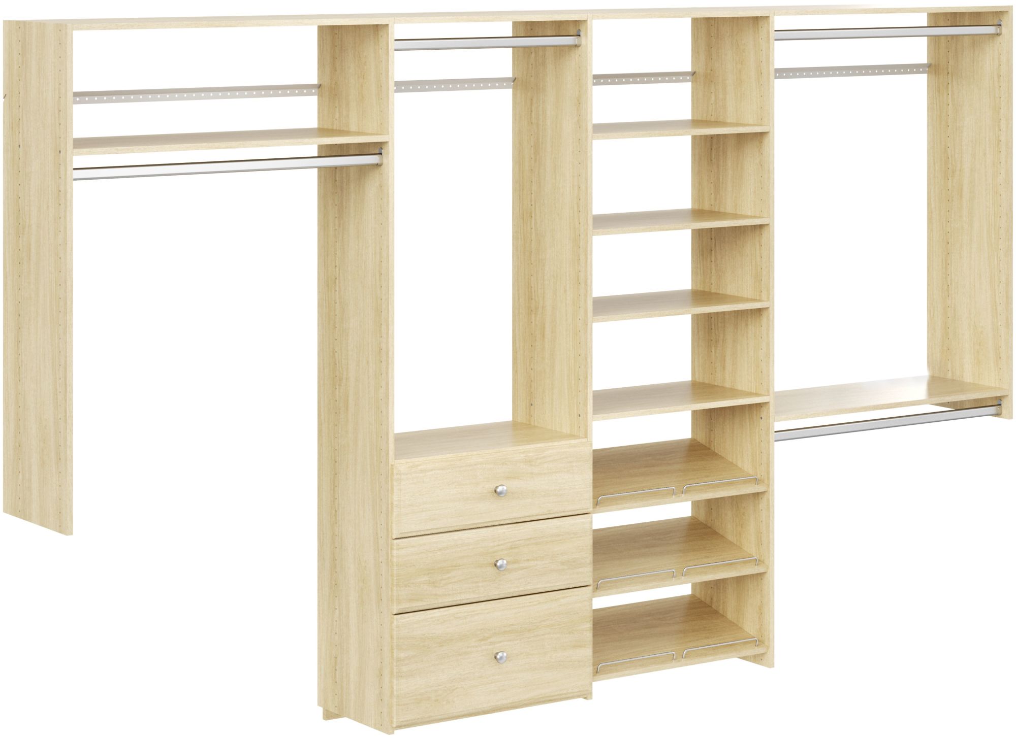 Easy Track PH45 120 Inch Wide Closet Organizer System Honey Blonde Storage and Organization Closet Organizers Closet Systems