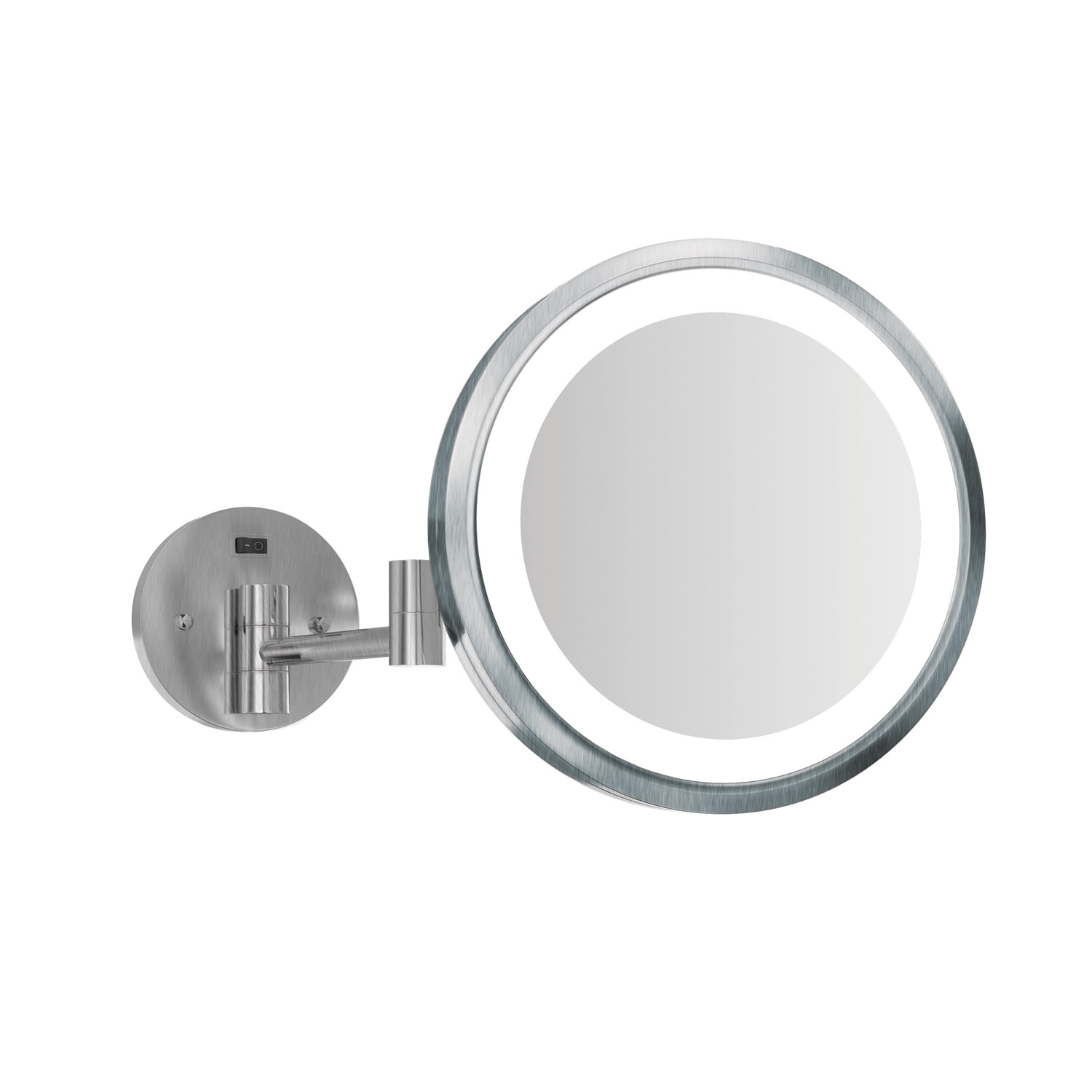 Electric Mirror MM-BLU-WM Blush 9" Diameter Circular Framed Bathroom Wall Mirror with Light Brushed Stainless Home Decor Mirrors Make-up Mirror