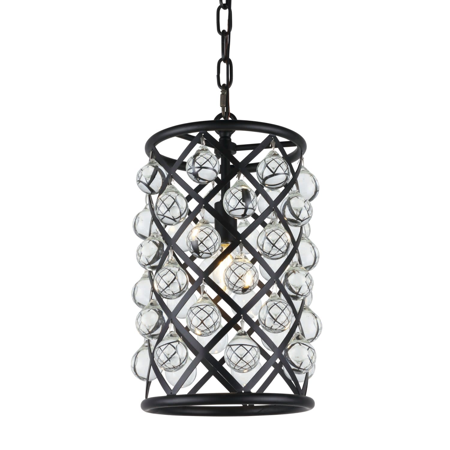 Photos - Chandelier / Lamp Elegant Lighting 1204D8/RC Madison 8" Wide Crystal Mini Pendant with Clear Royal Cut Crystals Matte Black Indoor Lighting Pe