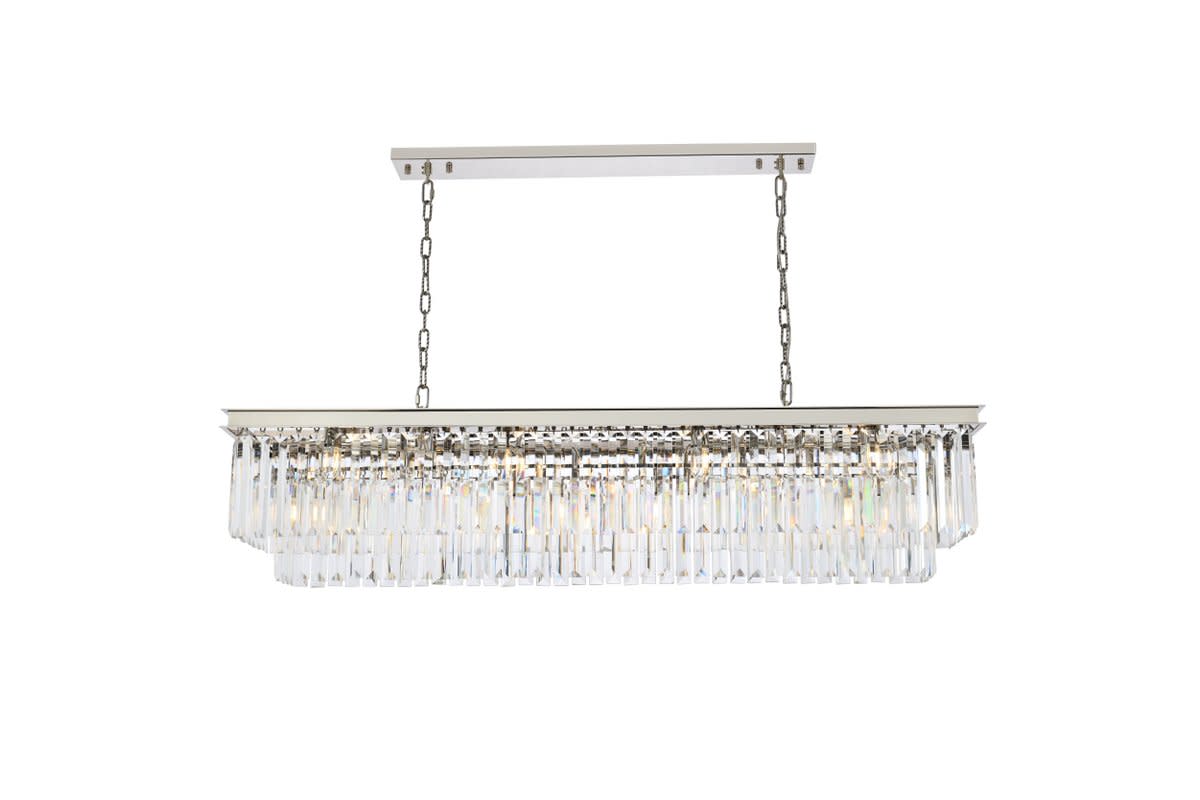 Photos - Chandelier / Lamp Elegant Lighting 1232D60/RC Sydney 12 Light 60" Wide Crystal Linear Chandelier with Clear Royal Cut Crystals Polished Nickel 