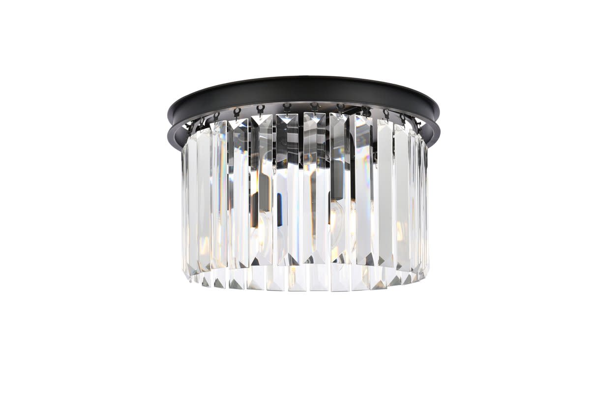 Photos - Chandelier / Lamp Elegant Lighting 1238F16/RC Sydney 3 Light 16" Wide Flush Mount Drum Ceiling Fixture with Clear Royal Cut Crystals Matte Bla 