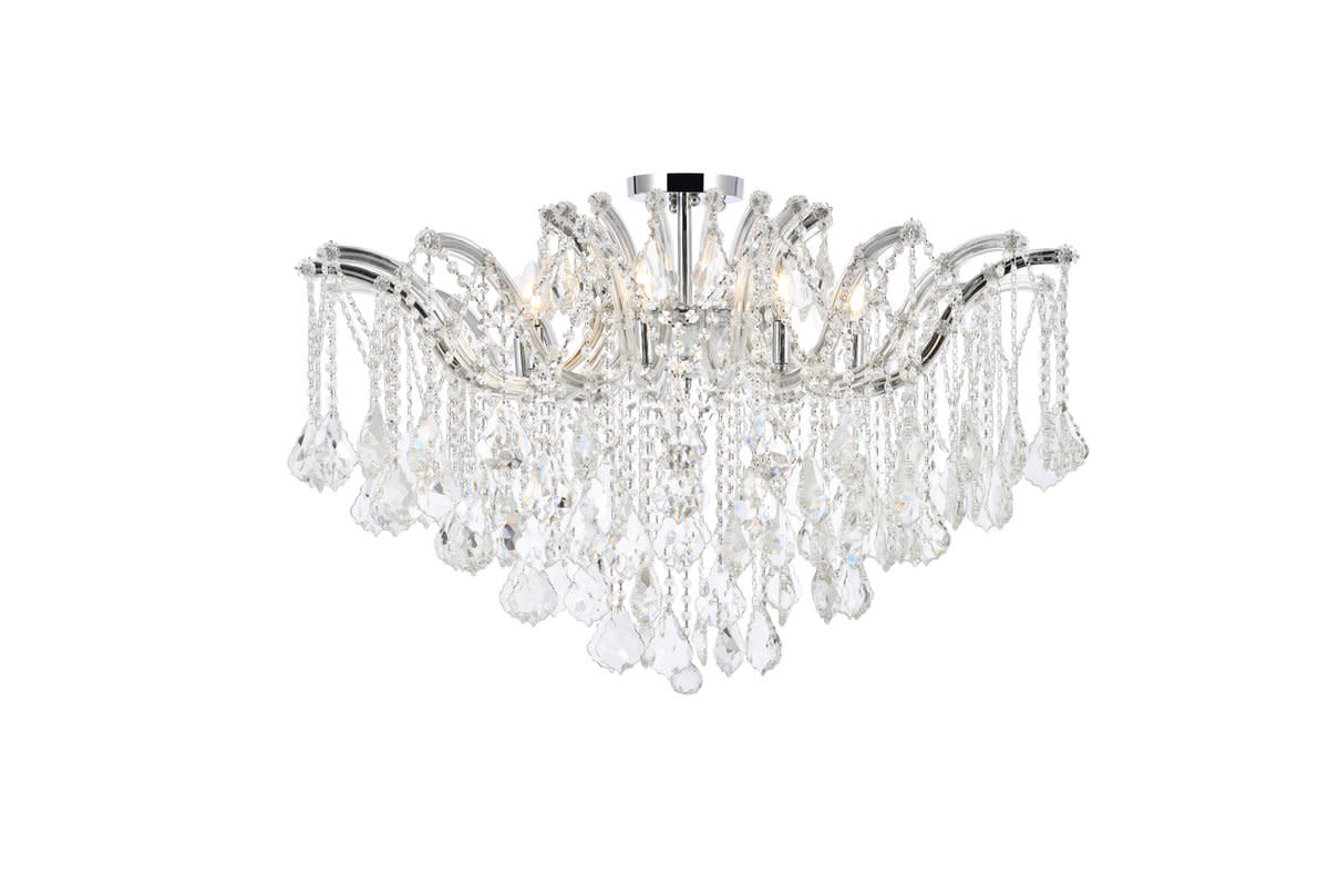 Photos - Chandelier / Lamp Elegant Lighting 2800F36/RC Maria Theresa 8 Light 36" Wide Semi-Flush Ceiling Fixture with Clear Royal Cut Crystals Chrome I 