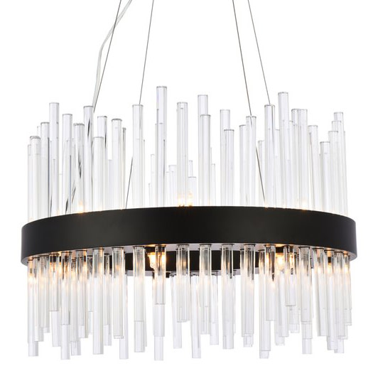 Photos - Chandelier / Lamp Elegant Lighting 3000D20 Dallas 14 Light 20" Wide Crystal Drum Chandelier with Clear Royal Cut Crystals Black Indoor Lightin