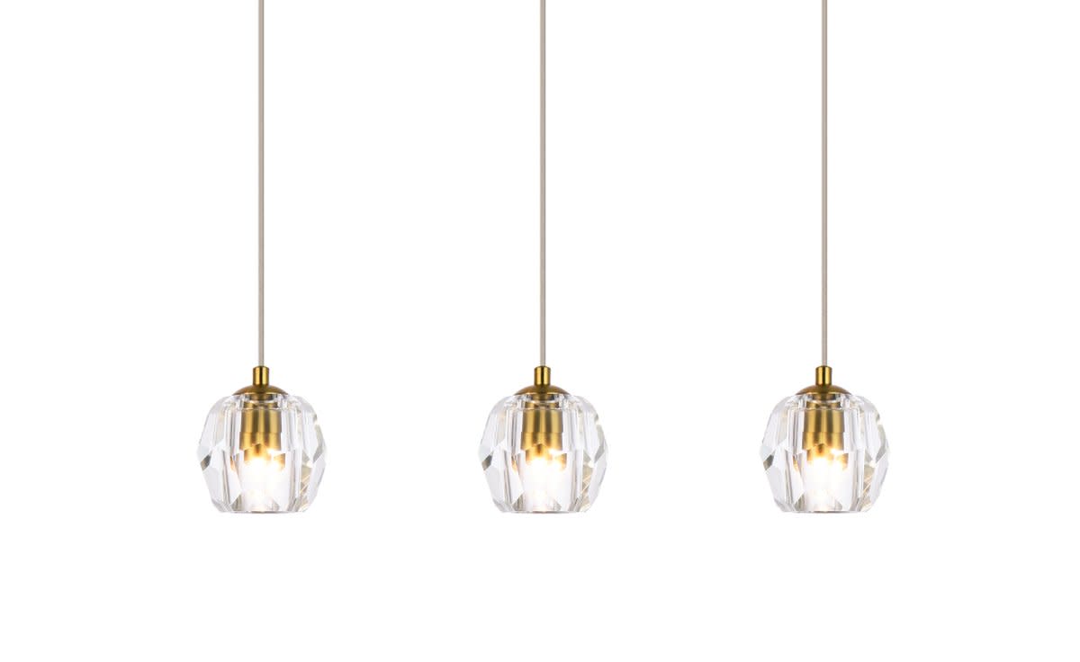 Photos - Chandelier / Lamp Elegant Lighting 3505D28 Eren 3 Light 28" Wide Crystal Linear Pendant Gold Indoor Lighting Pendants 3505D28G 